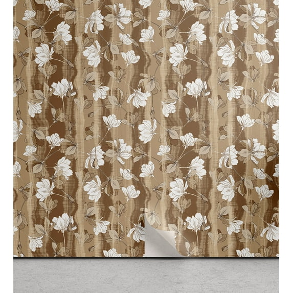 Ambesonne Floral Design Peel & Stick Wallpaper for Home, Autumn Flowers Beige, 13"x72", White Umber Pale Camel