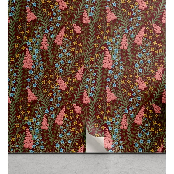 Ambesonne Floral Design Peel & Stick Wallpaper for Home, Boho Forest Flowers, 13"x100", Pastel Pink Jade Green