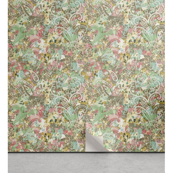 Ambesonne Floral Design Peel & Stick Wallpaper for Home, Colorful Jumble Bloom, 13"x36", Sea Green and Pale Pink