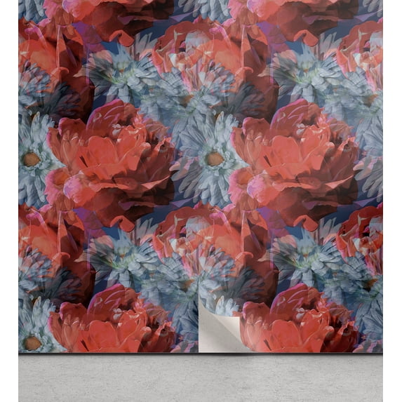 Ambesonne, Floral Design Peel & Stick Wallpaper for Home, Dreamy Gerbera Roses, 13"x72", Dark Coral Almond Green