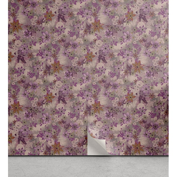 Ambesonne Floral Design Peel & Stick Wallpaper for Home, Flowers Dreamy Garden, 13"x72", Pale Lilac Lilac