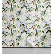 Ambesonne Floral Design Peel & Stick Wallpaper for Home, Orchid Pattern Boho, 13"x36", Reseda Green Soft Blue
