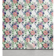 Ambesonne Floral Design Peel & Stick Wallpaper for Home, Peony Lilac Pattern, 13"x36", Coral Fern Green Cream