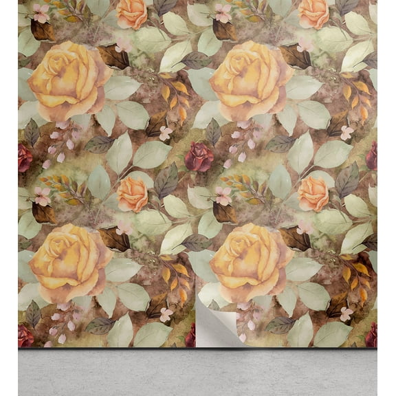 Ambesonne Floral Design Peel & Stick Wallpaper for Home, Romantic Rose Boho, 13"x36", Pistachio Green Mustard