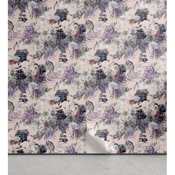 Ambesonne Floral Design Peel & Stick Wallpaper for Home, Rose Silhouette Print, 13"x36", Pale Pink Multicolor