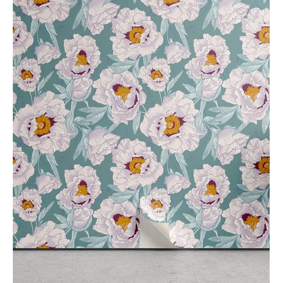 Ambesonne Floral Design Peel & Stick Wallpaper for Home, Tropical Flowers Art, 13"x36", Cadet Blue Pale Mauve