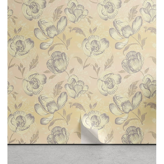 Ambesonne Floral Design Peel & Stick Wallpaper for Home, Vintage Cottagecore, 13"x100", Champagne Purpleblue