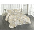 thumbnail image 1 of Ambesonne Floral Design Quilted Bedspread Set 3 Pcs, Abstract Boho Flowers, Queen, Khaki Pale Ruby Ivory, 1 of 4