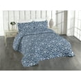thumbnail image 1 of Ambesonne Floral Design Quilted Bedspread Set 3 Pcs, Flower Pattern Damask, Queen, Cobalt Blue and White, 1 of 4