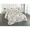 thumbnail image 1 of Ambesonne Floral Design Quilted Bedspread Set 3 Pcs, Garden Art Eucalyptus, King, Pale Pink Mint Green, 1 of 4