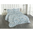 thumbnail image 1 of Ambesonne Floral Design Quilted Bedspread Set 3 Pcs, Pastel Dream Flowers, King, Pale Blue and Cadet Blue, 1 of 4