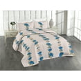 thumbnail image 1 of Ambesonne Floral Design Quilted Bedspread Set 3 Pcs, Rose Peony Art Dots, King, Blush Cobalt Blue, 1 of 4