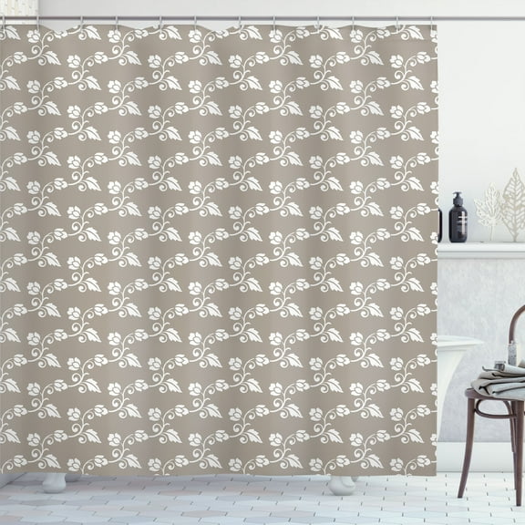 Ambesonne Floral Design Shower Curtain, Garden Scene Flowers, 69"Wx70"L, Dark Eggshell Grey