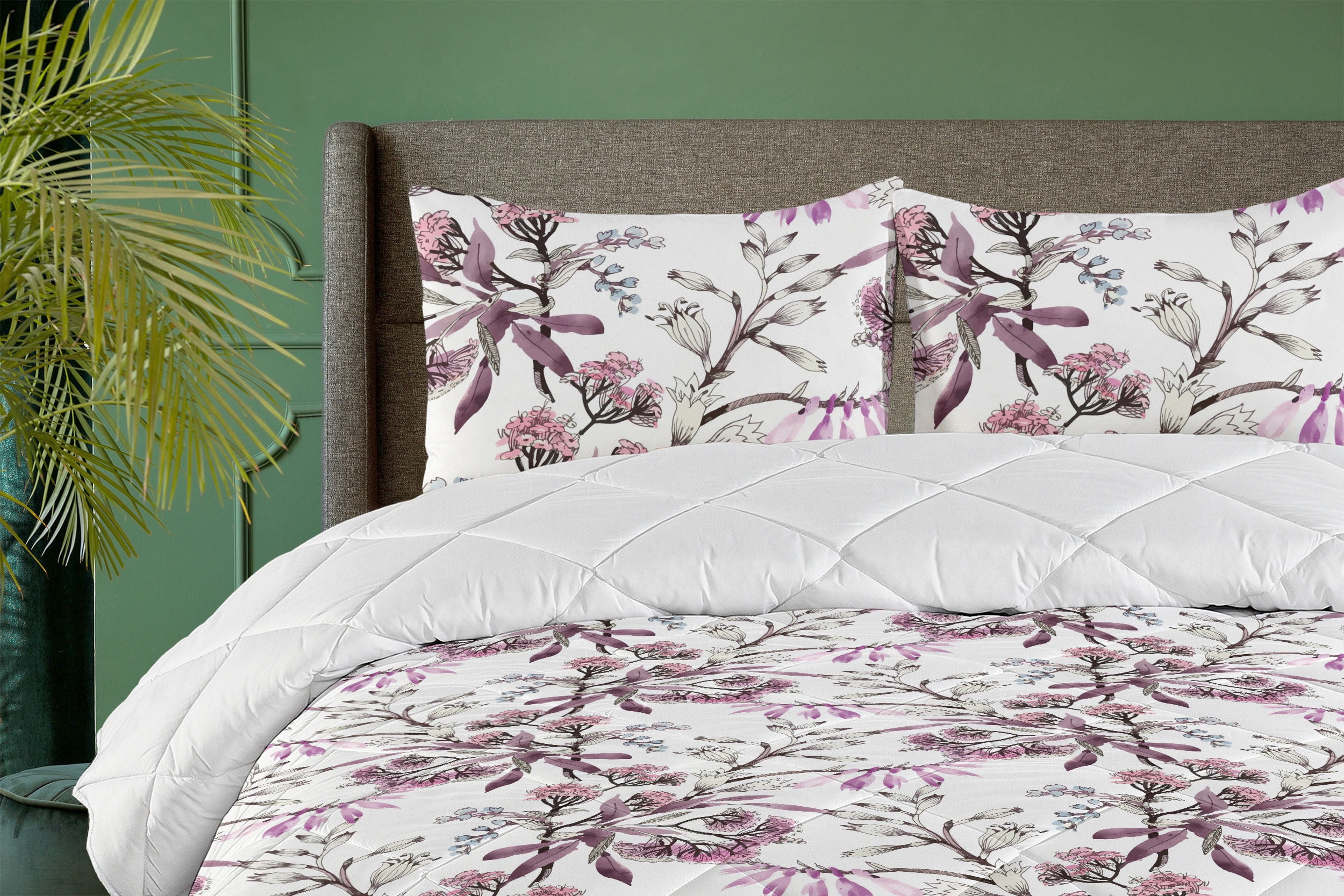Ambesonne Floral Down Alternative Quilt Comforter, Botany Beadow