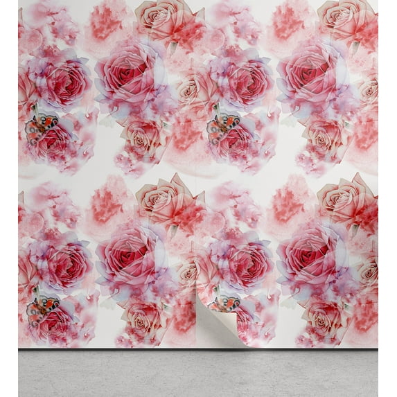 Ambesonne Floral Dream Peel & Stick Wallpaper for Home, Celestial Rose Fantasy, 13"x36", Magenta Coral Ivory
