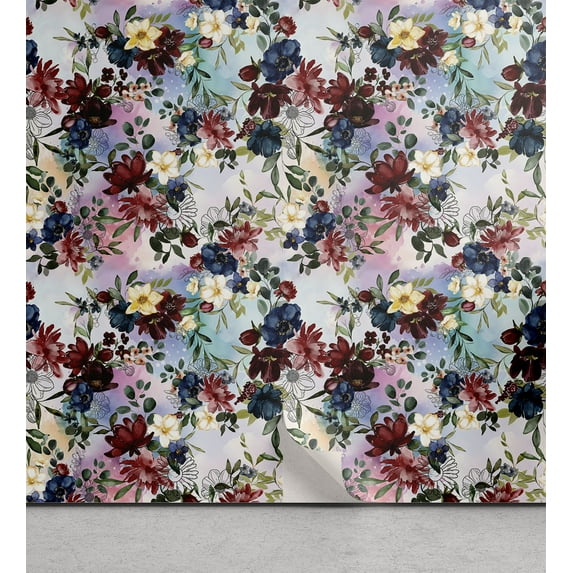 Ambesonne Floral Dream Peel & Stick Wallpaper for Home, Color Jumble Flowers, 13"x72", Raspberry Multicolor