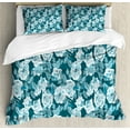thumbnail image 1 of Ambesonne Floral Duvet Cover Set, Aquatic English Rose Flowers, King, Dark Teal and Multicolor, 1 of 6