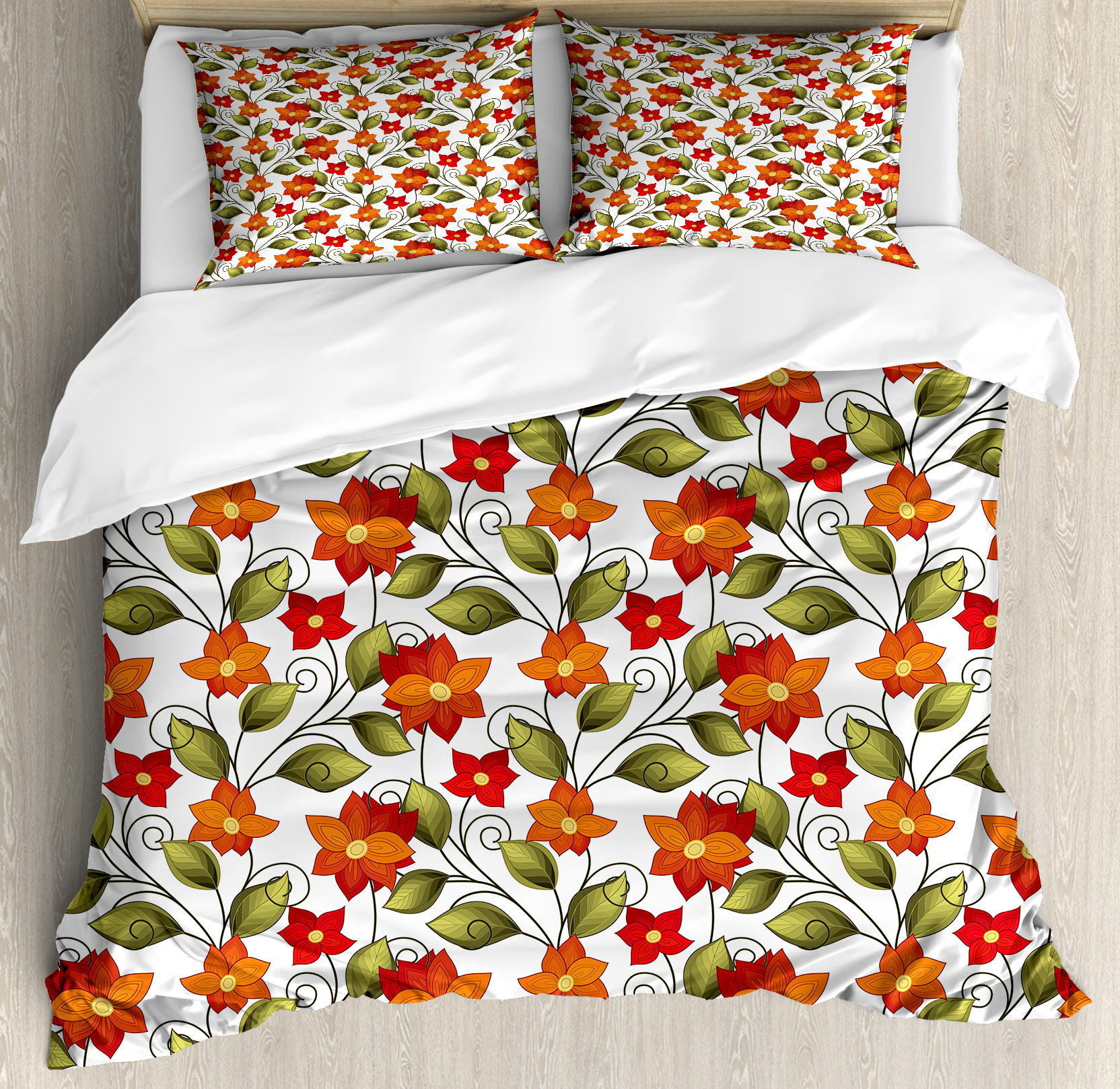 Ambesonne Floral Duvet Cover Set, Boho Herbs Lily Nature, King, Olive