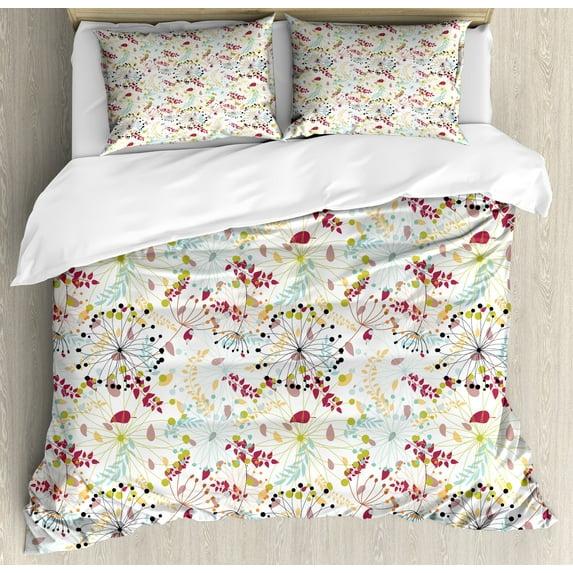 Ambesonne Floral Duvet Cover Set, Botanical Spring Petals, 2-Calking, Multicolor