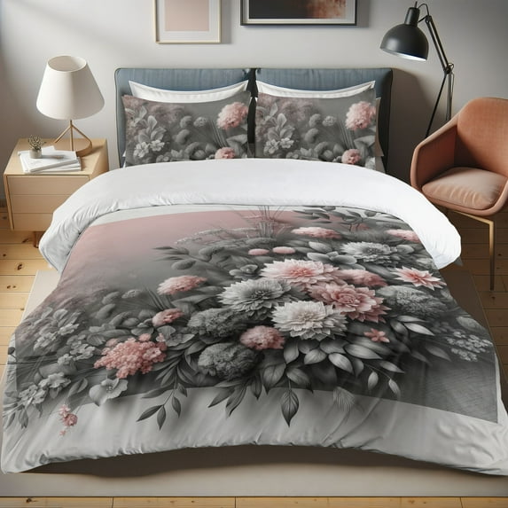 Ambesonne Floral Duvet Cover Set, Bouquet Composition Flowers, King, Blush Pale Grey