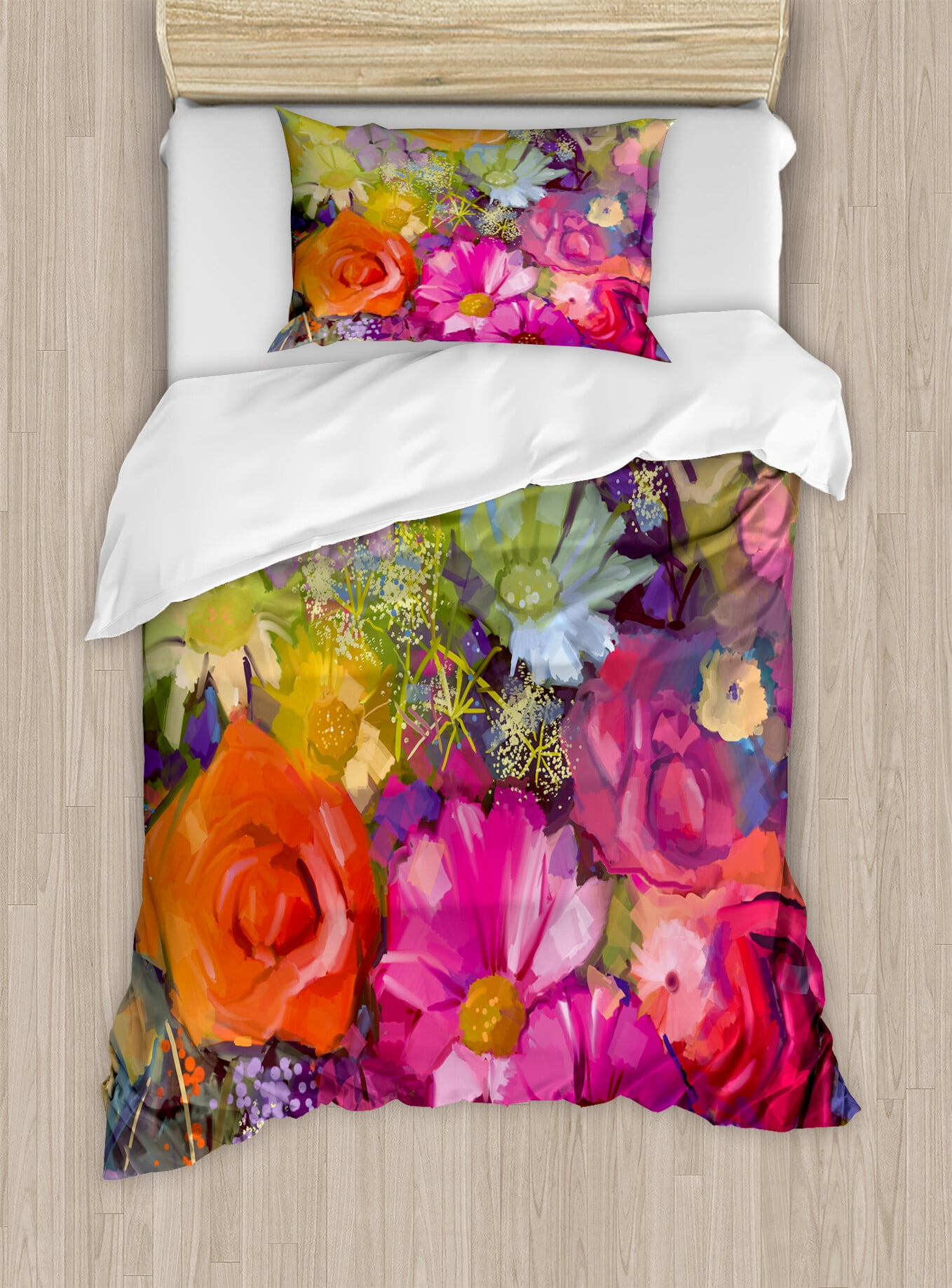 Vibrant Multicolor Floral Twin Duvet Cover Set