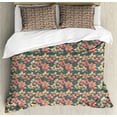 thumbnail image 1 of Ambesonne Floral Duvet Cover Set, Graphical Orchid Flowers, 2-Calking, Slate Blue Coral Salmon, 1 of 7