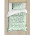 thumbnail image 1 of Ambesonne Floral Duvet Cover Set, Hand Drawn Inspired Flowers, Twin, Mint Green Blue and Mustard, 1 of 3