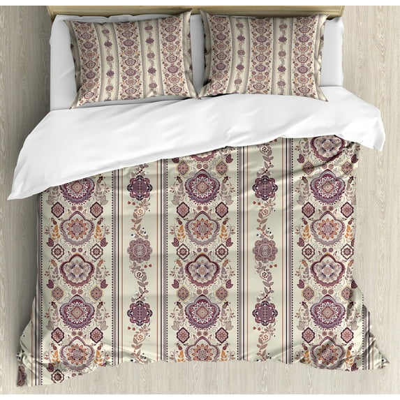 Ambesonne Floral Duvet Cover Set, Medieval, King, Eggshell Dried Rose
