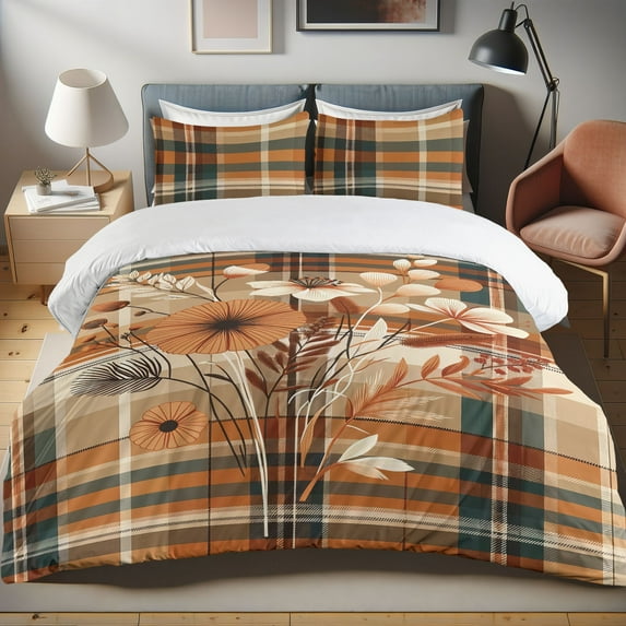 Ambesonne Floral Duvet Cover Set, Modern Flowers Peachy Petals, Twin, Pale Brown Cadet Blue
