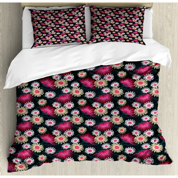 Ambesonne Floral Duvet Cover Set, Rhythmic Exotic Flower Art, 2-Calking, Grey and Multicolor