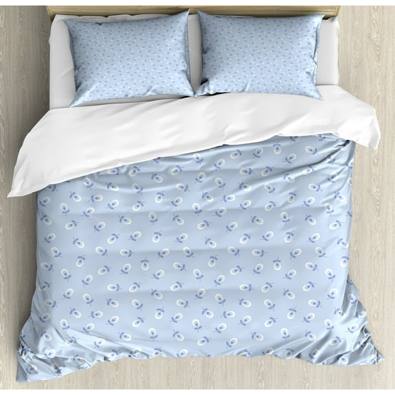 Ambesonne Floral Duvet Cover Set, Small Retro Flowers, 2-Calking, Blue Violet Pale Blue