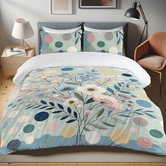 Ambesonne Floral Duvet Cover Set, Springtime Happiness Floral, Twin, Blue Grey Blush Peach