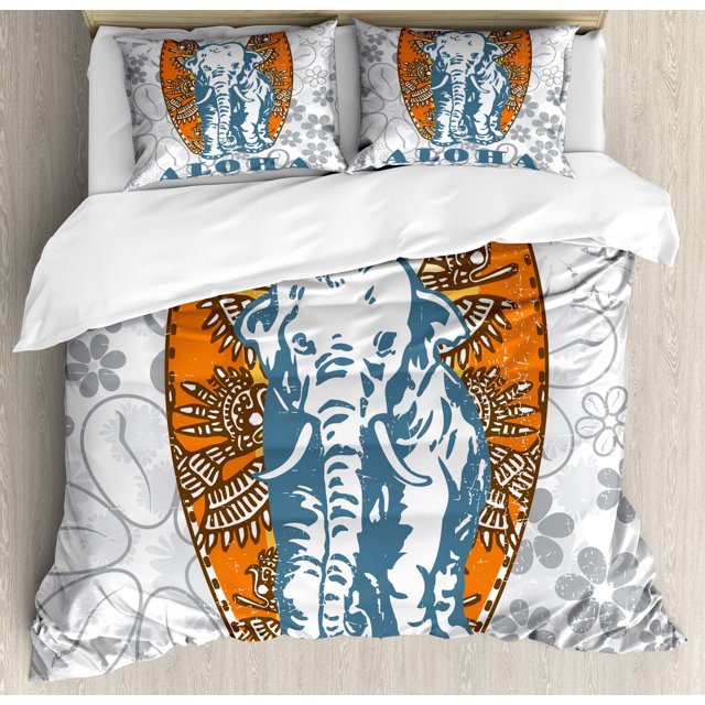 Ambesonne Floral Duvet Cover Set, Surfboard and, 2-Calking, Slate Blue Pale Grey