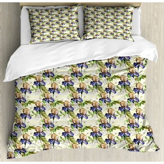 Ambesonne Floral Duvet Cover Set, Watercolor Style Tropic Art, King, Cream and Multicolor