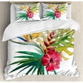 thumbnail image 1 of Ambesonne Floral Duvet Cover Set, Wild Tropical Orchid Flower Large Leaves Exotic Tropic Petals Picture, Decorative 3 Piece Bedding Set with 2 Pillow Shams, Queen Size, Fuchsia Forest Green Queen Fuchsia Forest Green, 1 of 7