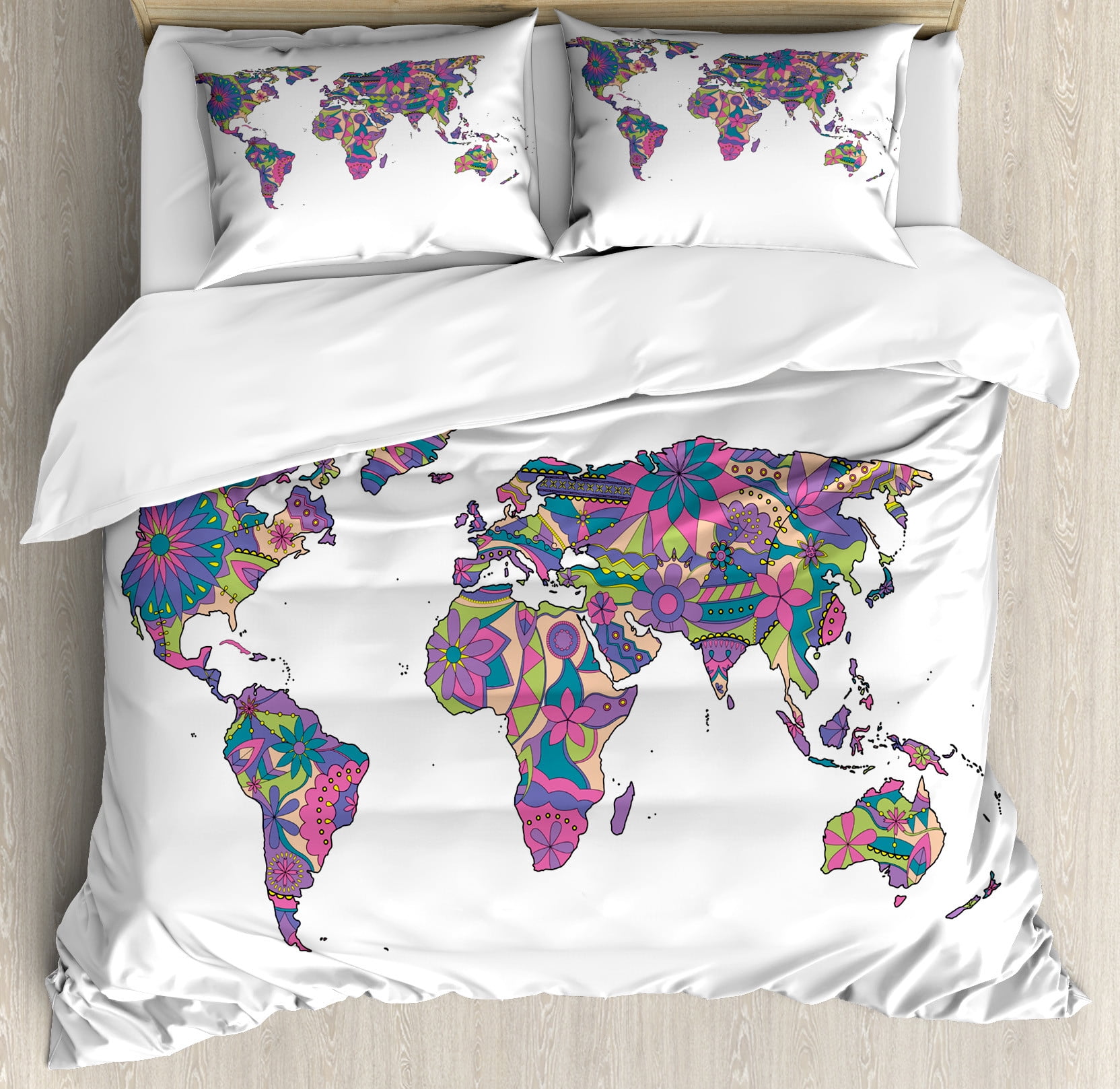 Ambesonne Vintage World Map Duvet Cover Set - King Size 3 Piece, Antique Style In Coffee & Cream