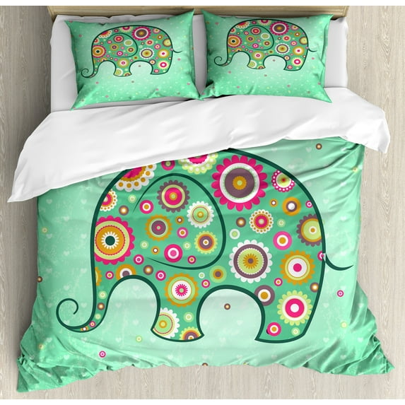 Ambesonne Floral Duvet Cover Set, with Flowers, 2-Calking, Pale Blue Teal Red