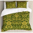thumbnail image 1 of Ambesonne Floral Duvet Cover Sets, Baroque Flowers Motif, 2-King, Green Earth Yellow, 1 of 7