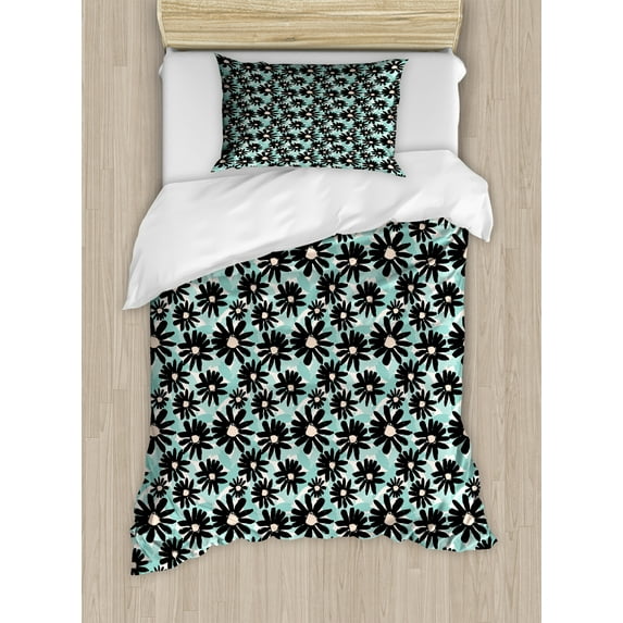 Ambesonne Floral Duvet Cover Sets, Big Bold Brush Strokes, 2-Twin, Seafoam Multicolor
