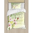 thumbnail image 1 of Ambesonne Floral Duvet Cover Sets, Blossoms Ladybugs Spring, 2-Twin, Green Pink, 1 of 4