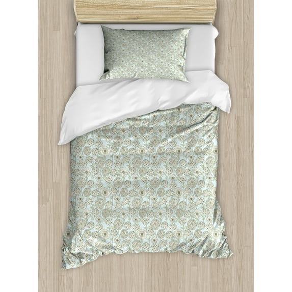 Ambesonne Floral Duvet Cover Sets, Close up View of Flowers, 2-Twin, Pale Blue Pastel Green