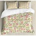thumbnail image 1 of Ambesonne Floral Duvet Cover Sets, Curving Flower Pattern Art, 2-Queen, Pale Green and Pink, 1 of 7