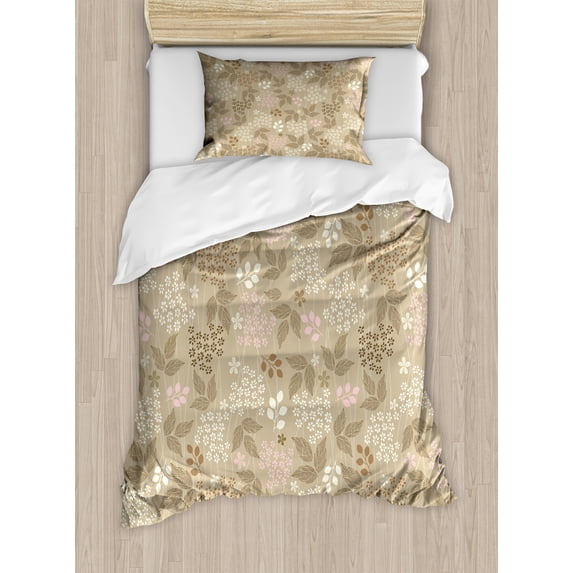 Ambesonne Floral Duvet Cover Sets, Daisies Romantic Ornate, 2-Twin, Tan Pink Cream