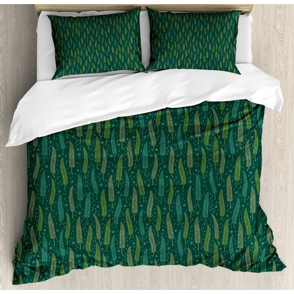 Ambesonne Floral Duvet Cover Sets, Exotic Tropic Hawaii Leaves, 2-King, Dark Green