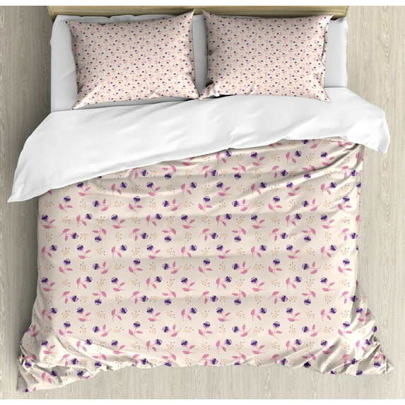 Ambesonne Floral Duvet Cover Sets, Hand Drawn Flowers Pattern, 2-Queen, Multicolor
