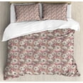 thumbnail image 1 of Ambesonne Floral Duvet Cover Sets, High Detailed Flowers Leaves, 2-Queen, Pastel Pink Grey Yellow, 1 of 3