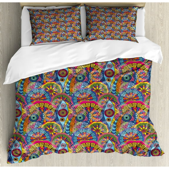 Ambesonne Floral Duvet Cover Sets, Hippie Aztec Tribal Boho, 2-Queen, Multicolor