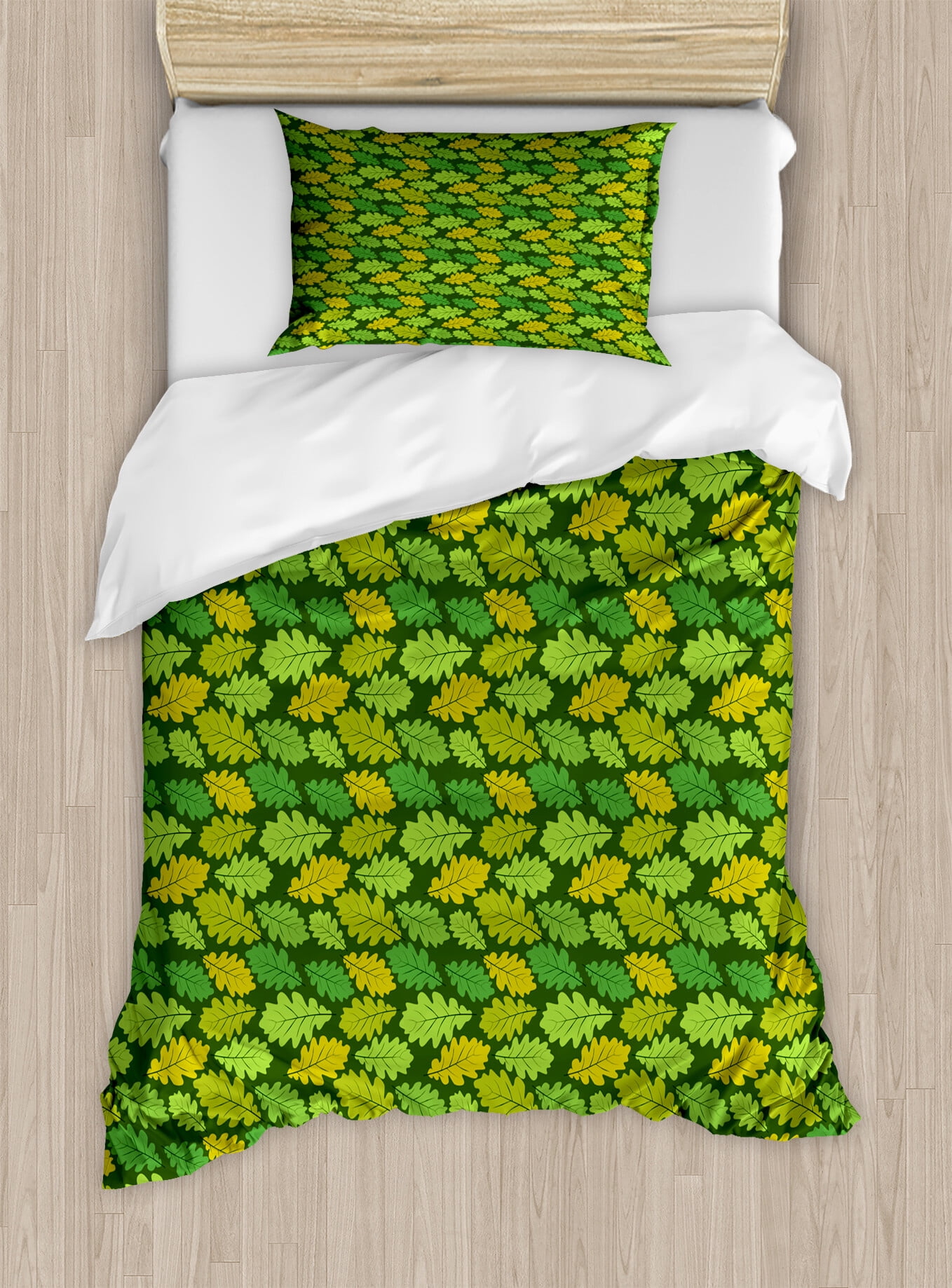Ambesonne Floral Duvet Cover Sets, Leaves in Shades of Green, 2Twin
