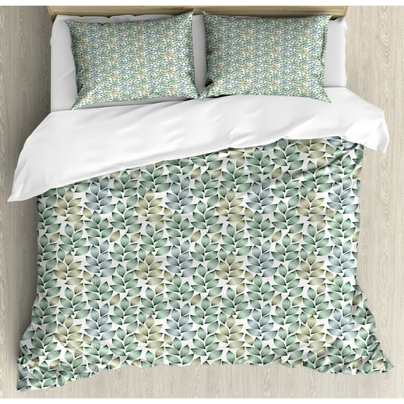 Ambesonne Floral Duvet Cover Sets, Leaves with Pointy Edges, 2-King, Multicolor