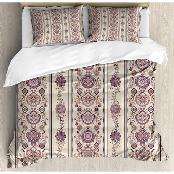 Ambesonne Floral Duvet Cover Sets, Medieval, 2-Queen, Eggshell Dried Rose
